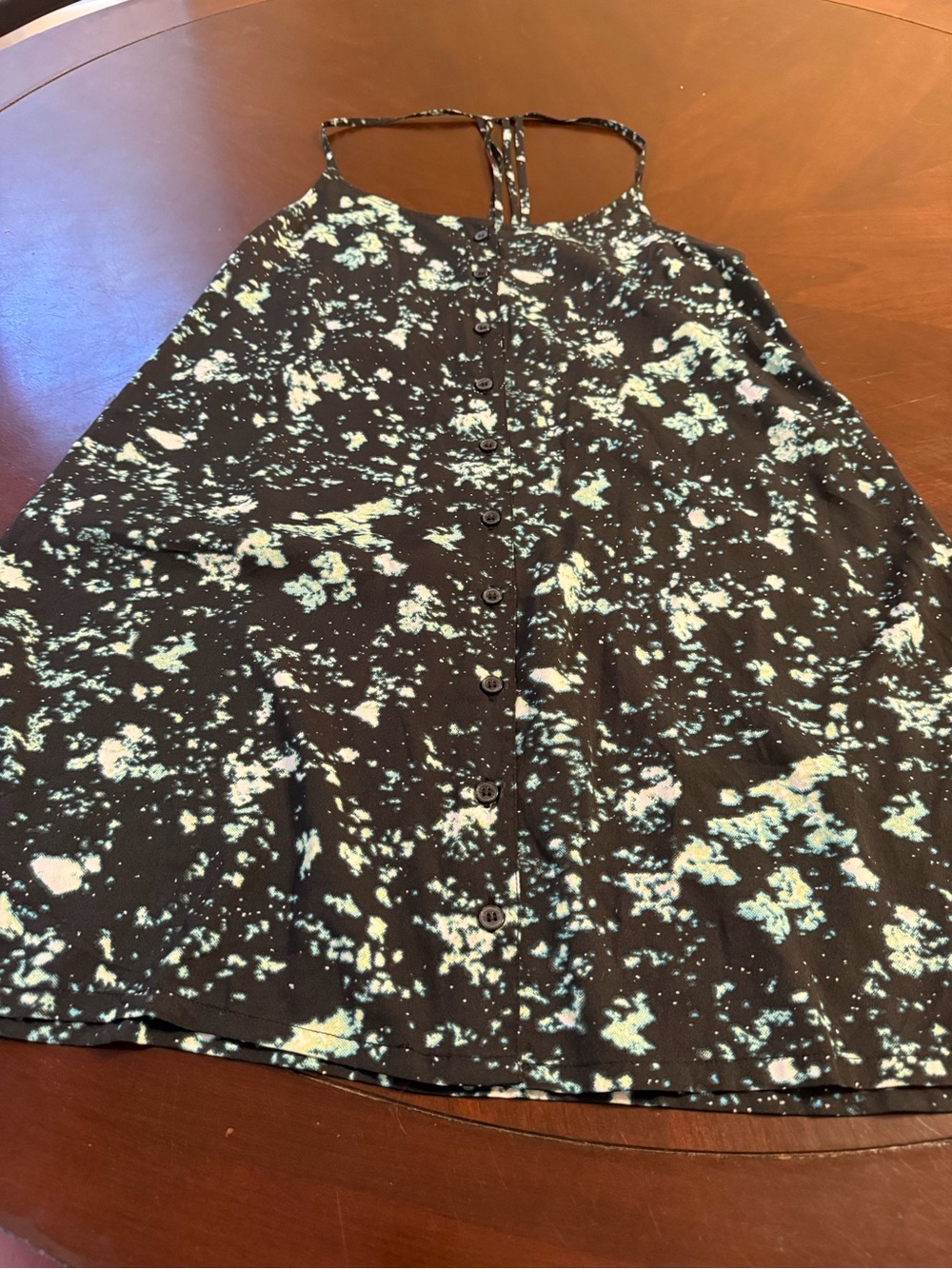 Hurley Black A-Line Dress with Mint Splatter and Front Buttons